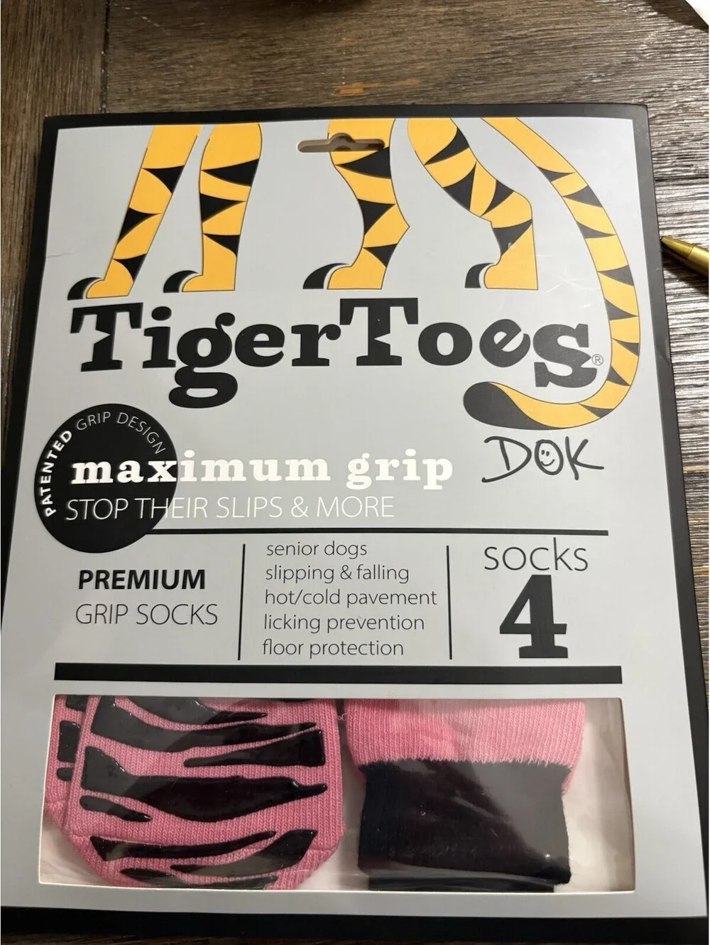 DOK TigerToes Premium Non-Slip Dog Socks for Hardwood Floors - Extra-Thick Grip